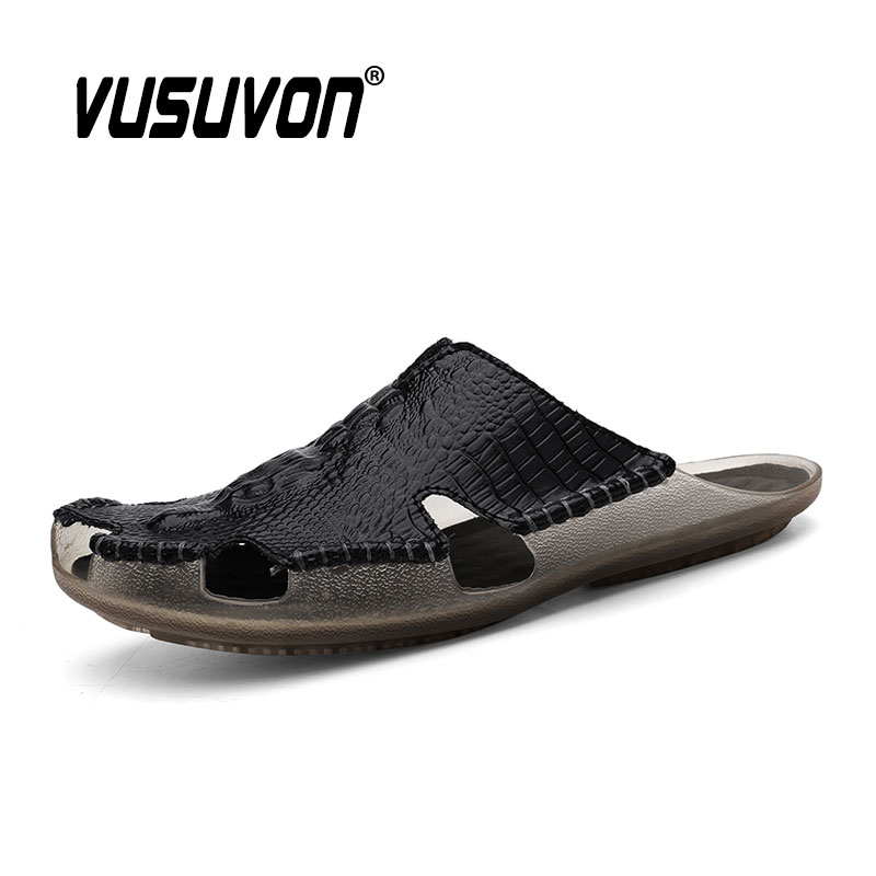 Men Slides Genuine Leather Sli - Flip Flop Leather Men ulasan dan harga