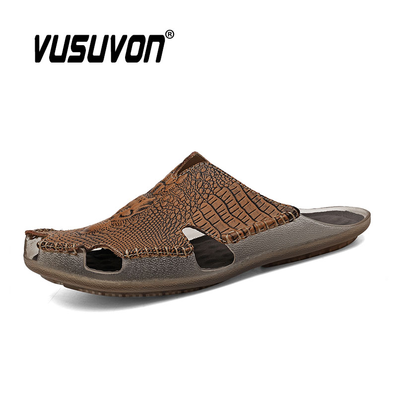 Men Slides Genuine Leather Sli - Flip Flop Leather Men ulasan dan harga