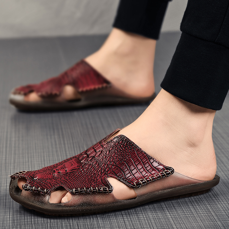 Men Slides Genuine Leather Sli - Flip Flop Leather Men ulasan dan harga
